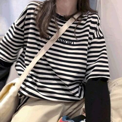 Fake Two Tshirt Long-sleeved Loose Korean Students Lazy Wind Autumn Ulzzang Top Spring Woman Tshirts Punk Clothes Goth Harajuku