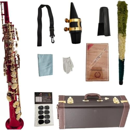 Soprano Saxophone B Flat Red Copper Lacquered Gold Sax Brass Keys Woodwind Instrument With Case Mouthpiece Free Shipping