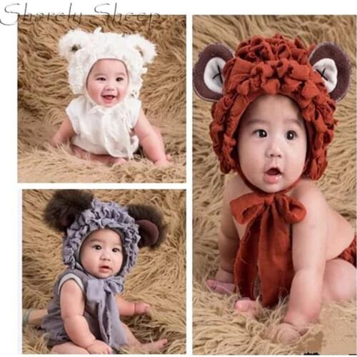 Baby Boy Girl Bear Hat+Rompers Photo Shoot Outfits Infant Photography Props fotoshooting Accessories Baby Shoot Cartoon Costume