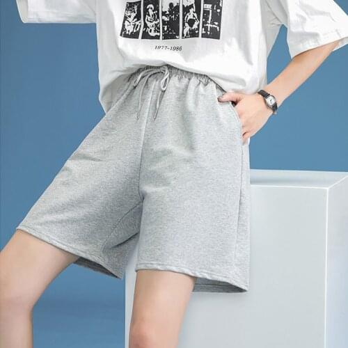 Short Pants Woman Summer High Waist Bermuda Thin Black Grey Oversize Harajuku Knee-Length Wide Casual Sport Loose Plus Size