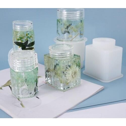 Storage Bottle Silicone Mould Sealed Jar With Lid Planter Pot Resin Epoxy Casting Mold Household DIY Crystal Craft Molds