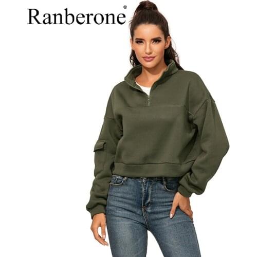 Ranberone Top Female Sports Short Zipper Women Sweatshirts Long Sleeve Workout Sportswear Autumn Spring Casual Hoodie Pocket Top