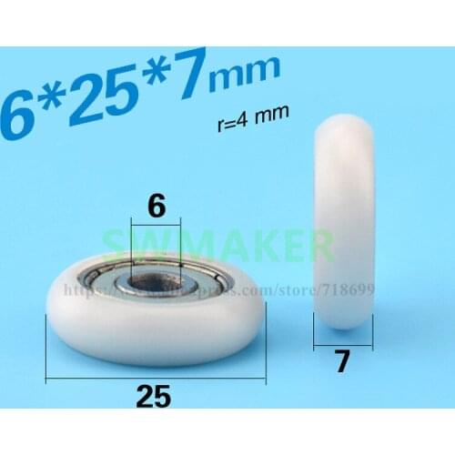 SWMAKER 6*25*7mm R type Nylon plastic pulley for Door and window with 626zz bearing Pom material