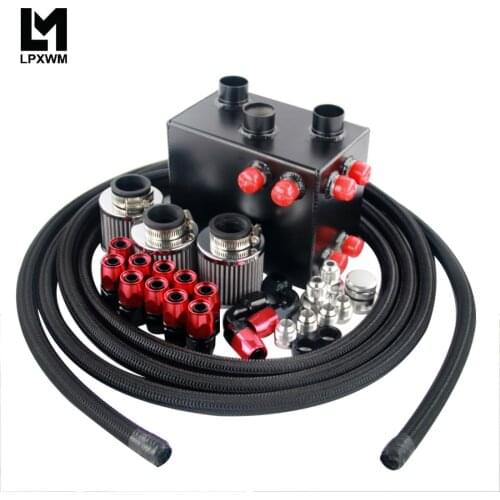 Universal Power Driven OIL CATCH CAN / BREATHER TANK RACE KIT For Honda Acura VTEC BLACK TK86BK