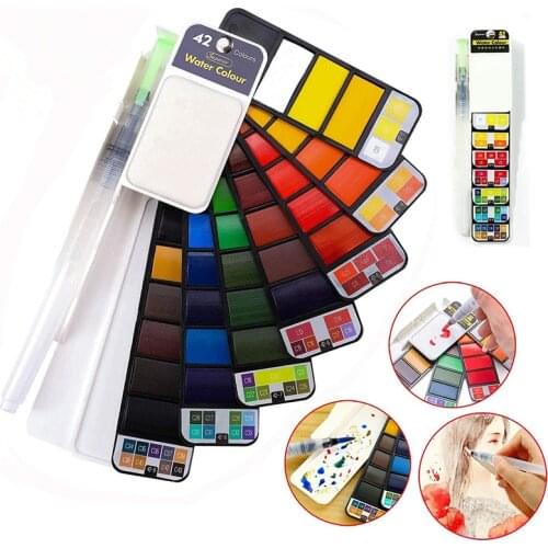 Superior 18/25/33/42 Solid Watercolor Paint Set With Water Brush Pen Foldable Travel Watercolor Pigment For Draw Art Supplies
