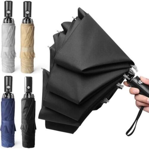 Wind Resistant Fully-automatic Three Folding Male Commercial Compact Large Strong Frame Windproof Luxury Gentle Black Umbrellas