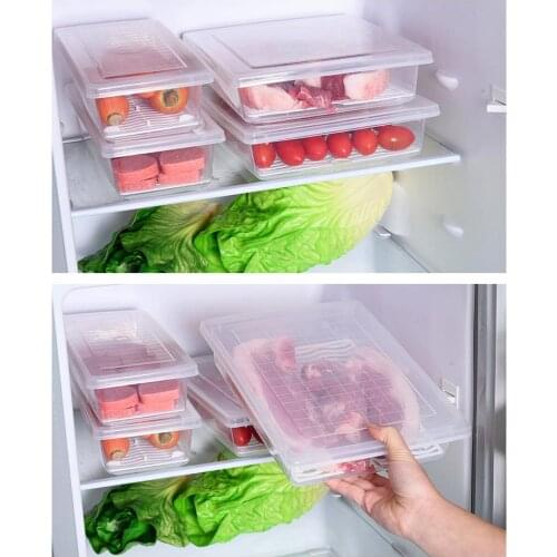 Hot Food Fresh Storage Box Container Kitchen Fridge Organizer Case with Drain Plate