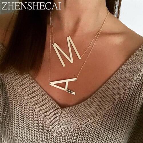 2019 New minimalist gold Color 26 AZ letter necklaces for women punk long large letter pendant necklace jewelry wholesale