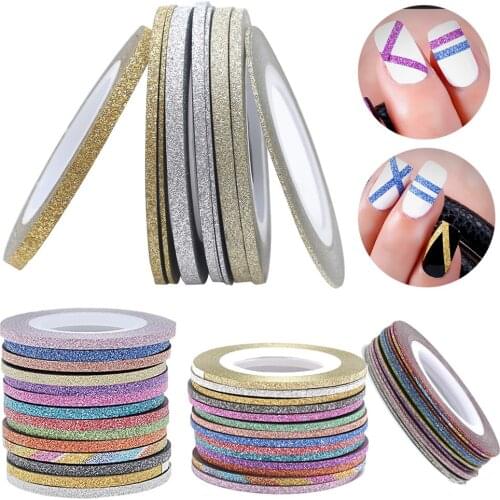 10 Rolls Glitter Nail Art Striping Tape Line Sticker Tips Decorations 1MM/2MM/3MM Self-Adhesive 3d Decals Manicure Makeup Tools