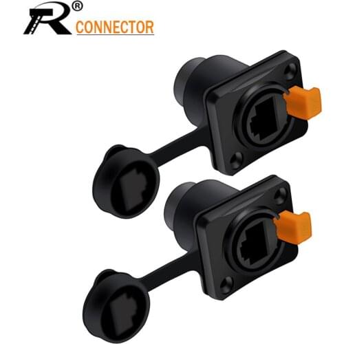 10pcs/lot RJ45 Ethernet Network Terminal Aviation Waterproof Connector Female Concave Socket Adapter Panel Mount 8p8c Black
