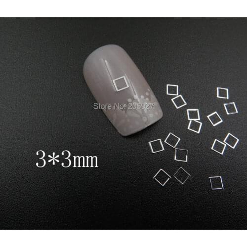 MS364-1 100pcs Silver Cute 3mm Square Metal Sticker Nail Art Metal Sticker Nail Art Decoration Non-adhesive Sticker