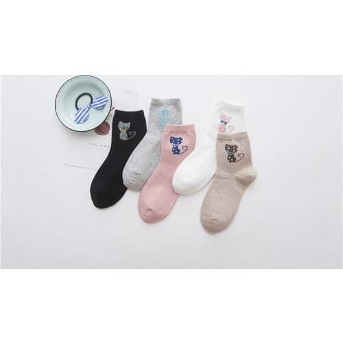 2020 Autumn/winter Cute Cartoon Kitten Cotton Tube Socks for Woman Womens Socks Cotton Socks Socks Wholesale EU 35-43 Size