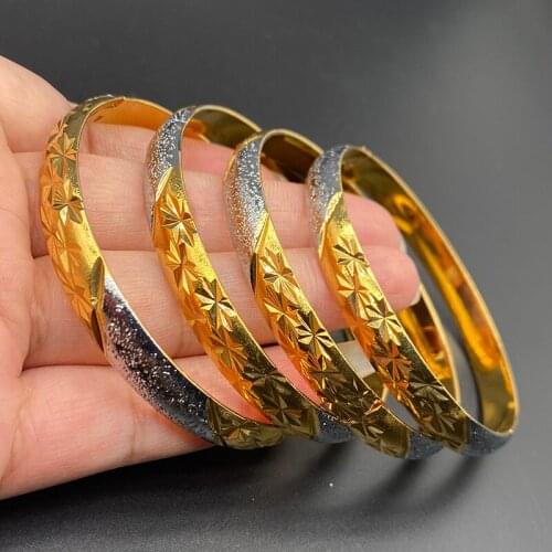 4pcs/lot Ethiopian two-tone Bangles for women fashion Dubai wedding bracelet African Arab Bridal Jewelry gifts