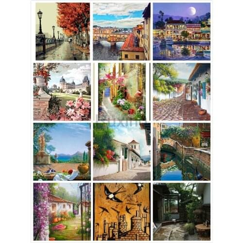 5D Square/Round drill Diamond Embroidery Street house scenery DIY Rhinestone cross stitch Crafts Handmade mural decoration gift