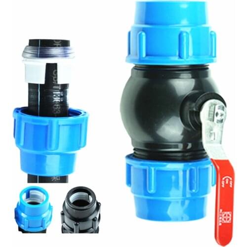 Free Shipping 20/25/32/40/50/63mm Plastic Water Pipe Steel handle Quick Valve Connector PE Tube Ball Valves Accessories