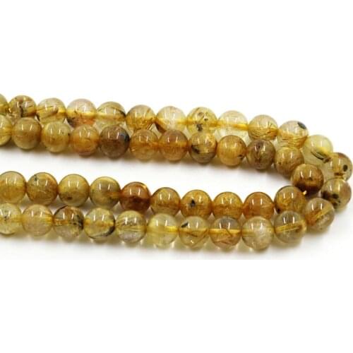 Top Quality 4 6 8mm Natural Quartz Rutilated Stone Beads Fashion Gold Stripe Round Loose Hole Beads Gem For DIY Jewelry Making