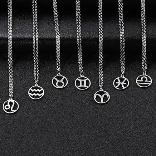 Zodiac Charm Chokers Stainless Steel Necklace Constellation Pendant Necklace Star for Women Cancer Pisces Taurus Jewelry Gifts