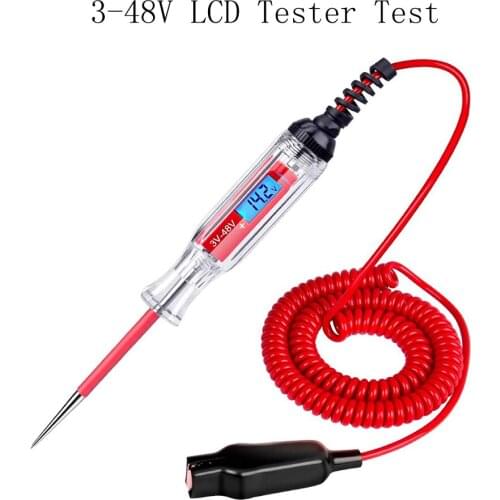 3-48V Backlit Digital LCD Circuit Tester Test Light With 140 Inch Extended Stainless Probe Car Low Voltage & Light Tester