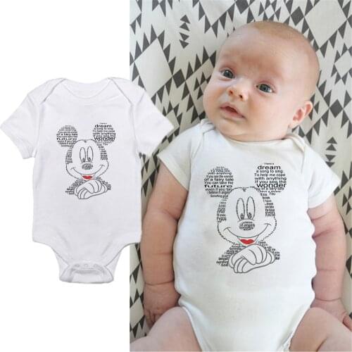 Baby Rompers New Fashion Summer White Mickey Mouse Printed Newborn Clothes Harajuku Disney Cute Infant Bodysuit Dropship