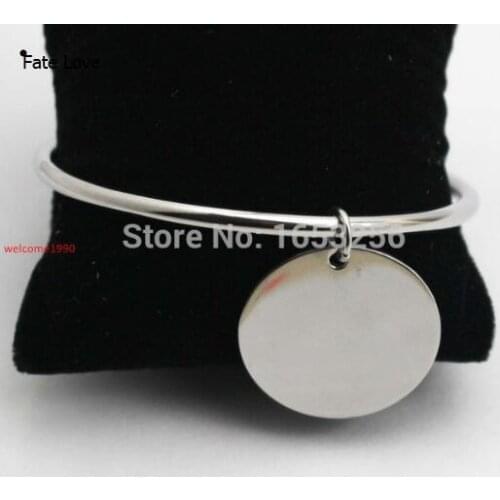 Fate Love New Style Smooth Cuff Bangle Stainless Steel Round Medals Charms Bracelet Women/Lady Fashion Jewelry 4mm 2.67