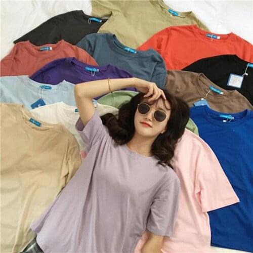 16 Color Macaron Short-sleeved Summer Womens Loose Solid Color T-shirt Womens Short-sleeved Top Loose O-neck Basic T-shirt XXL