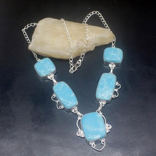 Gemstonefactory Jewelry Big Promotion Unique 925 Silver Trendy Natural Blue Jasper Women Chain Necklace 48cm 202101525