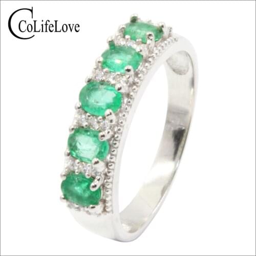 Fashion emerald band ring for woman 5 pcs natural emerald silver ring real 925 silver emerald ring birthday gift for girl