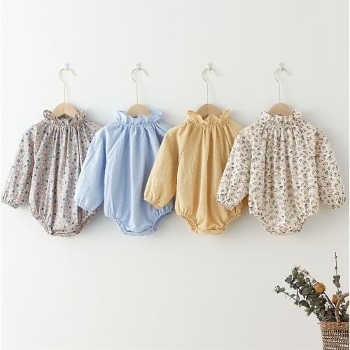 Baby Girl Rompers Summer Floral Plaid Long Sleeve Baby Girl Clothing Jumpsuits Soft Cotton Newborn Baby Girl Clothes Spring