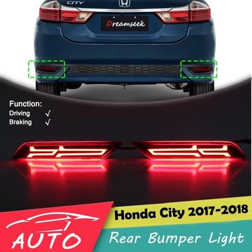 Red LED Reflector Rear Bumper Tail Light For Honda City 2017 2018 2019 Driving Stop Brake Lamp