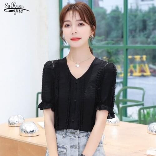 Summer Women Shirts Crocheted White Lace Shirt Blusas Mujer De Moda 2020 Single Breasted Short Sleeve Young Women Blouses 9870