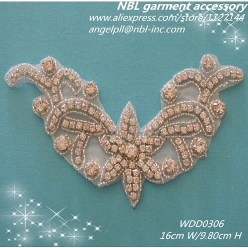 Small rhinestone neckline collar applique iron on WDD0306
