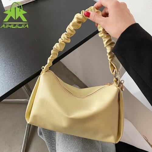 Fashion Soft Pu Leather Pleated Woman Handbag Simple Solid Color Messenger Bag 2021 High Quality Designer Ladies Shoulder Bags