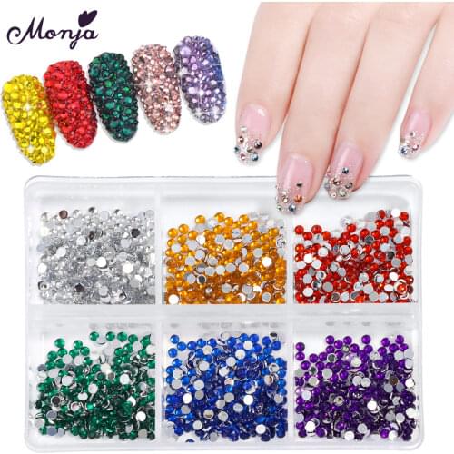 Monja 6 Grids/Box Colorful Flatback Crystal Rhinestone Nail Art Decoration 3D Nail Glitter Diamond Gem DIY Manicure Accessories