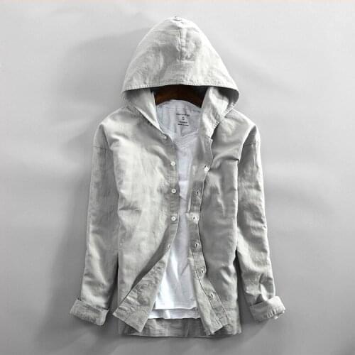 Mens Cotton Linen Hooded Shirts Long Sleeve Men High Quality Summer Hoodies Fashion Breathable Casual Shirt Male Tops