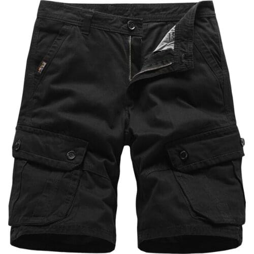 Mens brand 100% cotton casual cargo twill shorts zipper multi-pocket pure color loose tactical shorts BVCHAJ