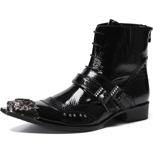 British high boot black man boots shoes cowhide men winter boots Mongolian boots mens high top winter snow boots biker boots