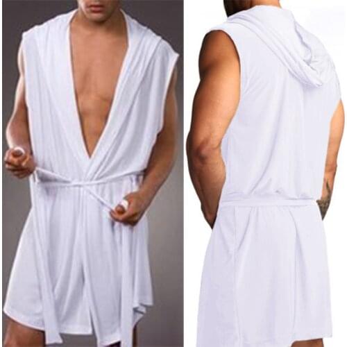 Mens Underwear Leisure Lounge Robe Hooded Sexy Milk Fiber Soft Gown Pajamas Robes Mens Sleep Lounge Men Robes Bathrobe