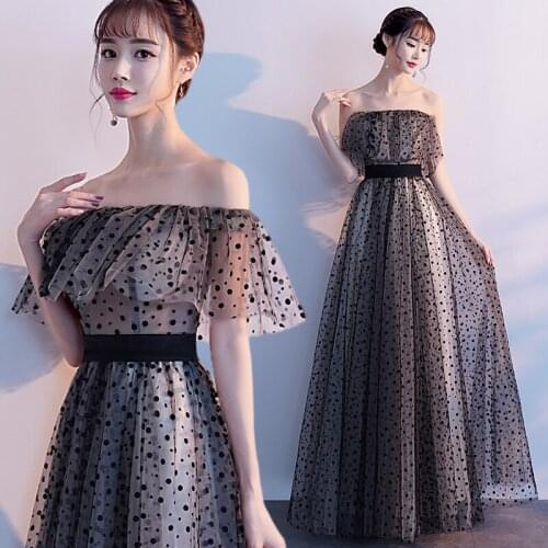 2019 New Fashion Evening Dress Sexy Off the Shoulder Short Sleeve a Line Prom Party Dress Banquet Evening Dress Boat Neck