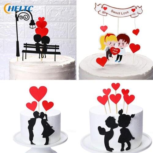 New Wedding Cupcake Topper Love Heart Sweet Lovers Cake Topper For Anniversary Valentines Day Wedding Party Cake Decorations