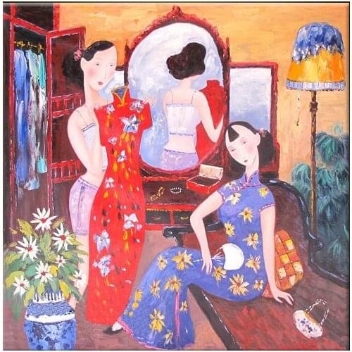 Knife Colorful Style Sexy LADY Tree Living Room Restaurant Interior Decoration Picture Wall Art Hand Painted Oil Painting