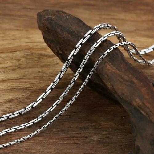 Fashion S925 Sterling Silver Retro Thai Silver Vintage Style 1.5mm To 3mm Square Bamboo Necklace Men And Women