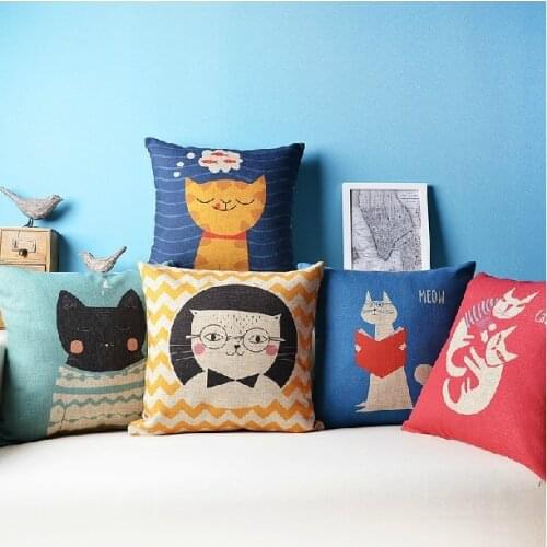 Classroom Pastoral Cat Pillow cartoon cat Linen Pillow Cushion home decor Pillows