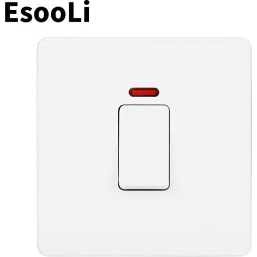 Esooli UK Standard 20A/45A Water Heater Switch With Neon LED indicator Double Pole Power Switch AC Air Cooker Switch
