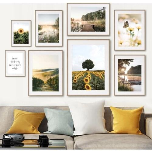 Sunflower Boat Flower Lake Field Landscape Wall Art Canvas Painting Posters And Prints Living Room Decoration Nordic Style Decor