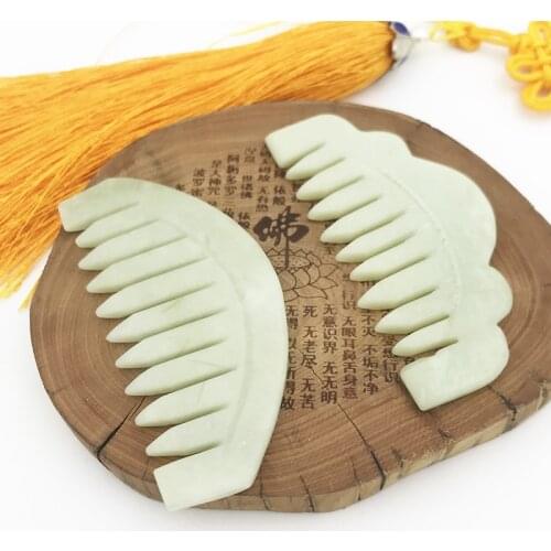 Handmade Polished Xiuyan Jade Hair Comb Gua Sha Board Stone Massager for Head Neck Back Whole Body Meridian Relax Massage Combs