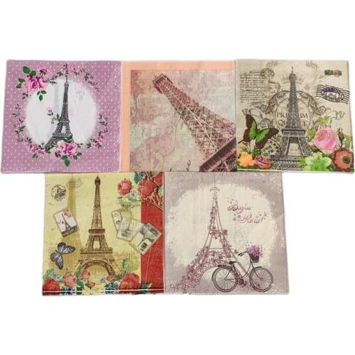 33*33cm 20pcs/lot Table Vintage Napkin Eiffel Tower Flower Decoupage Paper Servilletas Birthday Wedding Virgin Wood Tissue Decor
