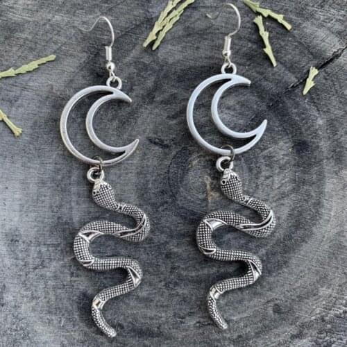 Snake Moon Earrings Drop Fashion Goth Witch Jewelry Women Gift Delicate Gothic Grunge Crescent Wholesale Statement Rock Punk
