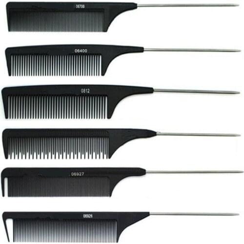 1Pc New Professional Black Hard Carbon Cutting Comb Heat Resistant Salon Hair Trimmer Brushes Metal Pin Tail Antistatic Comb