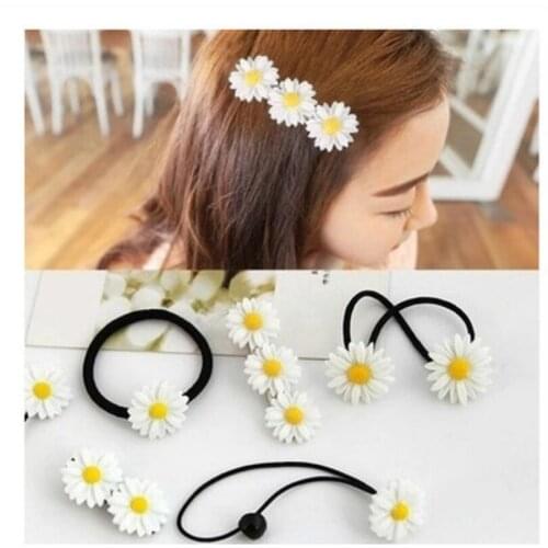 Korean Fashion Jewelry Small Fresh Daisy Flower Hairpin New Hair Accessories Temperament Wedding Hair Ring Female Hair Rope