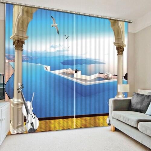 Blue curtains Scenery Beauty Digital Photo Printing Blackout 3D Curtains for Living Room Bedding Room Hotel
